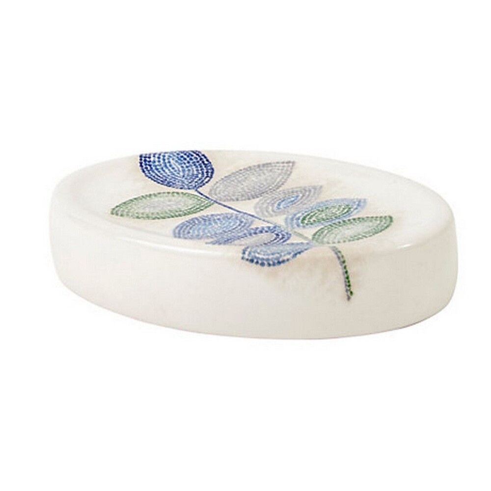 Croscill Mosaic Leaves Ceramic Spa Soap Dish Blue Bathroom Accessory
